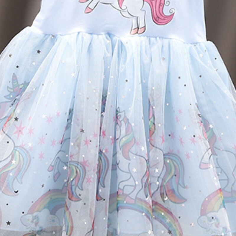 Kids Little Girls' Dress Unicorn A Line Dress Daily Holiday Mesh Print Blue Pink Knee-length Short Sleeve Princess Sweet Dresses Spring Summer Regular Fit 2-8 Years4
