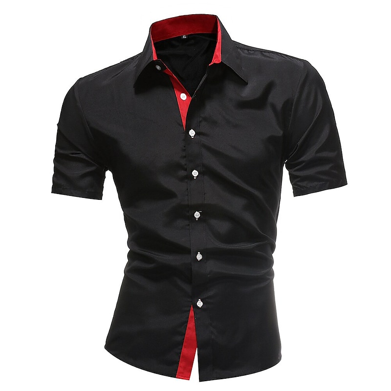 Men's Dress Shirt Collared Shirt Button Up Shirt Plain Wedding Work Navy Black Red White Blue Short Sleeve Collar Clothing Apparel