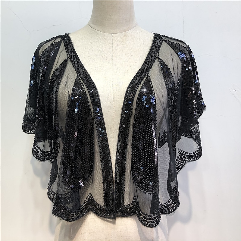 1920s Gatsby Sparkle Bolero Women's Wrap Shawls Vintage Sleeveless Sequins Wraps With Paillette For Party Wedding Guest Spring Summer Fall dress to impress4