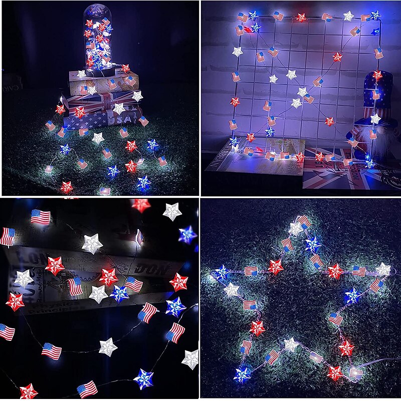 Patriotic 13FT 40LEDs String Lights with Remote Independence Day Decorations Lights Fourth of July Stars and Red White Blue String Lights 8 Modes Waterproof Fairy Lights for Home Decoration4