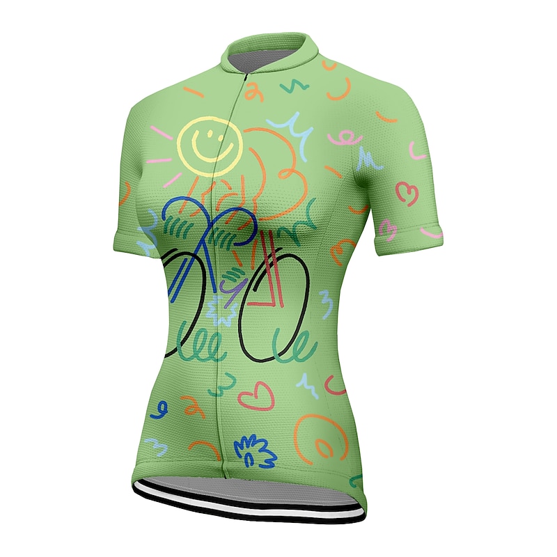 Women's Cycling Jersey Graffiti Short Sleeve Bike Jersey Top with 3 Rear Pockets Mountain Bike MTB Road Bike Cycling Quick Dry Reflective Strips Back Pocket Moisture Wicking Sports Pink Purple Green