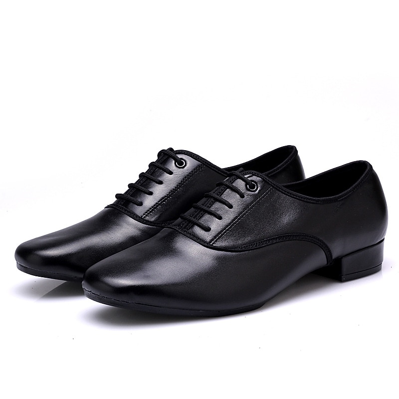 Men's Black Genuine Leather Ballroom Dance Shoes, Non - Slip Suede Sole & Classic Lace - Up, Professional for Latin/Ballroom Dancing2