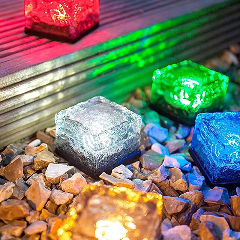 LED Solar  Ice Cube Landscape Light Outdoor Ground Lights Waterproof Floor Tile Light For Garden Patio Passage Pond Outdoor Decoration Lawn Lamp