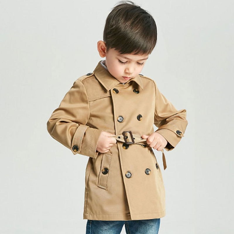 Boys 3D Plain Trench Coat Long Sleeve Spring Fall Active Cool Kids 2-12 Years Daily Regular Fit2
