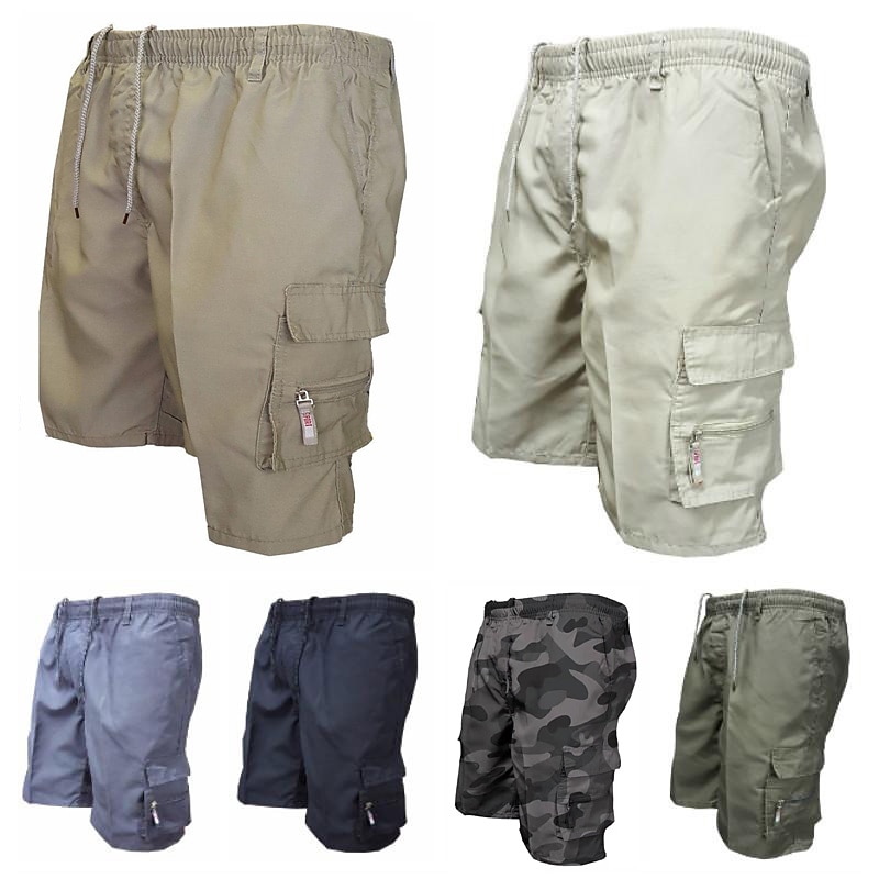 Men's Cargo Shorts Casual Shorts Drawstring Elastic Waist Solid Color Ripstop Breathable Daily Going out Shorts Casual / Sporty Creamy-white ArmyGreen2