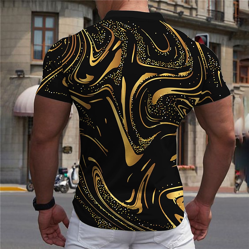 Men's Graphic Zip Polo Shirts Golf Shirt Short Sleeve Polo Shirts Collared Shirts Casual Vacation Wear Rave Wear Party Outfits 3D Print Quarter Zip Polo Yellow Blue Purple2