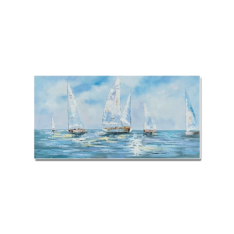 Handmade Hand Painted Oil Painting Wall Art Abstract Blue Sea Boat Paintings Home Decoration Decor Rolled Canvas No Frame Unstretched3