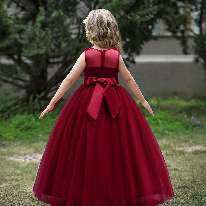 Kids Little Girls' Dress Solid Colored Tulle Dress Party Daily Bow Green Pink Wine Maxi Sleeveless Princess Cute Dresses Spring Summer Slim 4-13 Years2