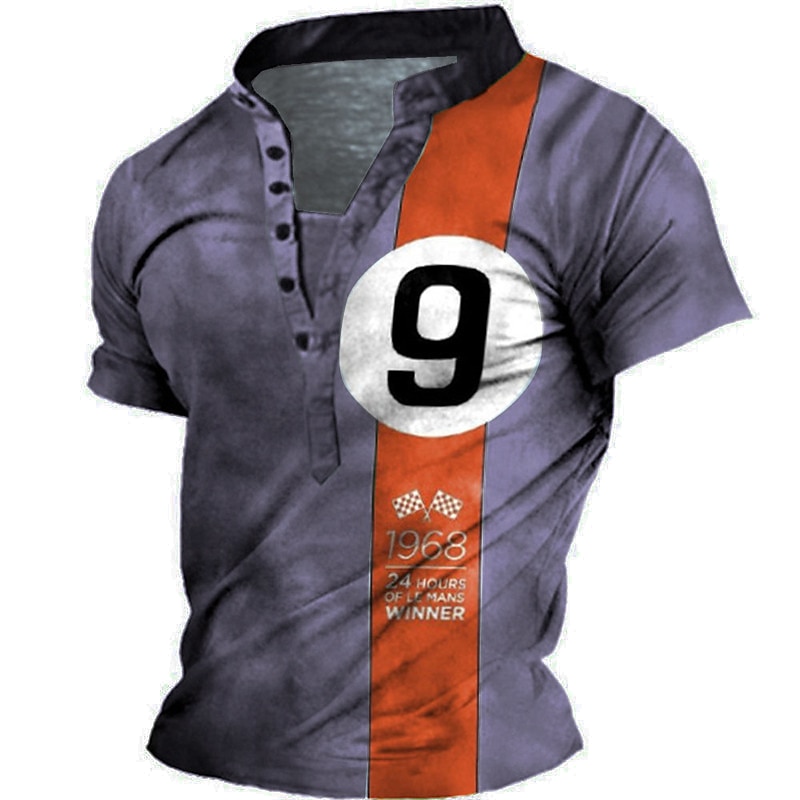 Men's Graphic Color Block Letter T Shirt Henley Shirt Tee Short Sleeve 3D Print Designer Basic Casual Outdoor Daily Sports Summer Blue Purple Brown Green Stand Collar Henley T-Shirt4