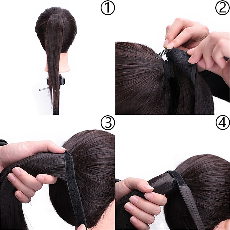 Clip in Ponytail Extension Wrap Around Straight Hair 22 inch Synthetic Hairpiece-Natural Black 1B color3