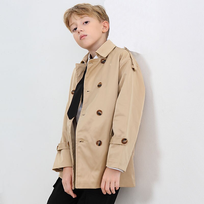 Boys 3D Plain Trench Coat Long Sleeve Spring Fall Active Cool Cotton Kids 3-12 Years Daily Regular Fit2
