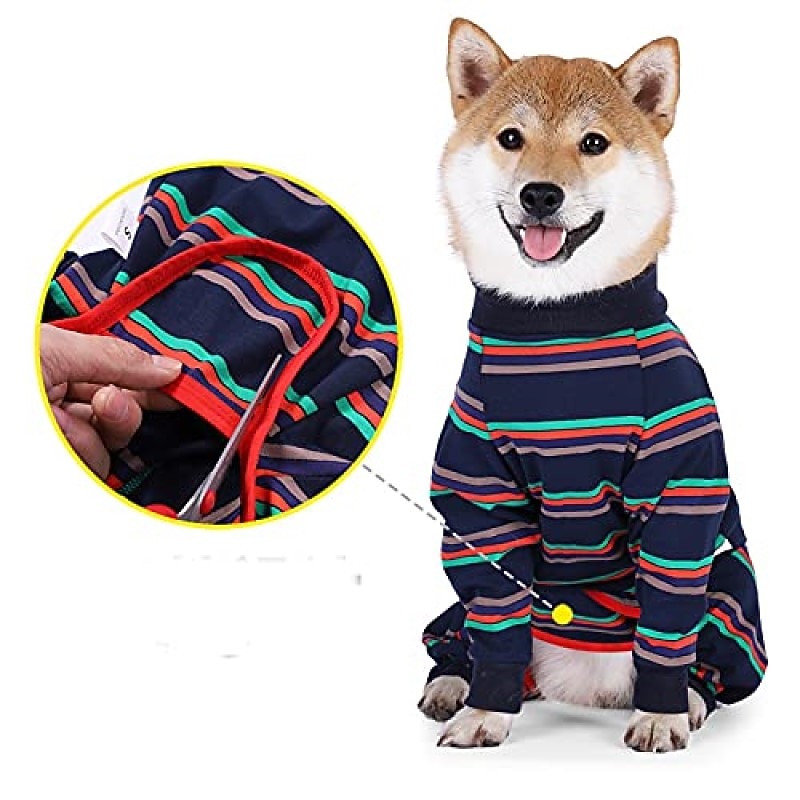 Pet Clothes, Striped Dog Pajamas Elastic Dog Onesies Lightweight 4 Legs Jumpsuit Dog Physiological Clothes for Medium Large Dogs (3XL-Grey)4
