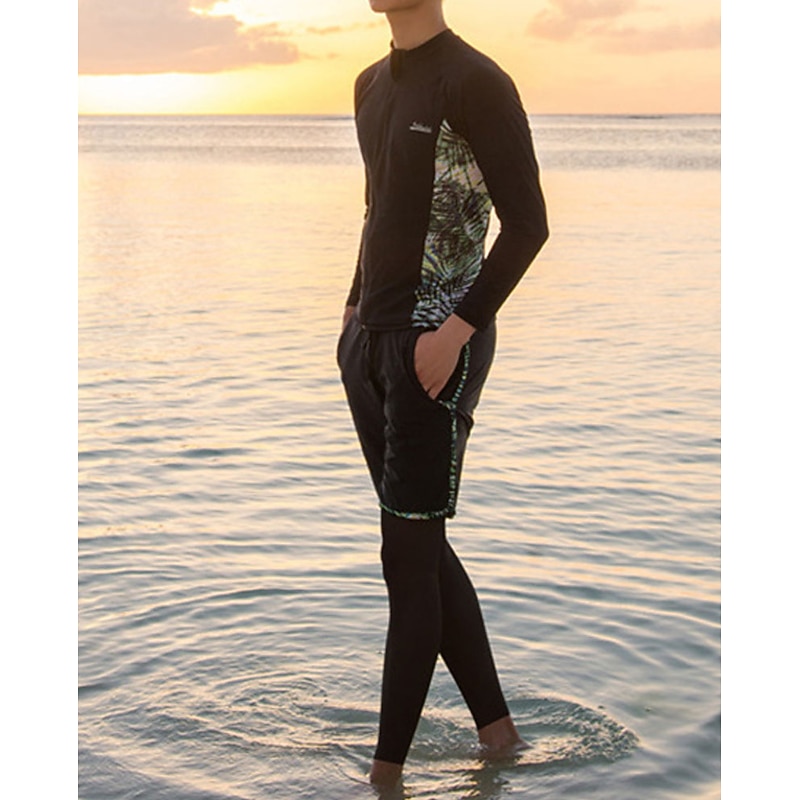 Men's Rash guard Swimsuit UV Sun Protection UPF50+ Breathable Long Sleeve Diving Suit Swimsuit 3-Piece Front Zip Swimming Surfing Snorkeling Beach Floral Summer Spring Autumn / Fall4