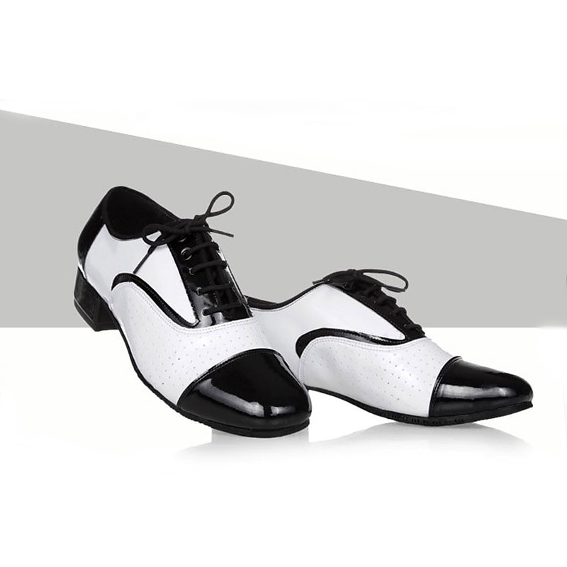 Men's Black and White Ballroom Dance Shoes – Patent Leather Lace-Up Latin & Jazz Performance Oxfords2
