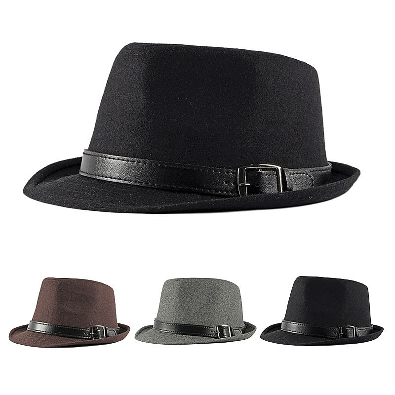 Men's Kentucky Derby Hat Fedora Hat Brim Hat Black Brown Polyester Sports & Outdoors Casual Simple Style Party / Evening Daily Holiday