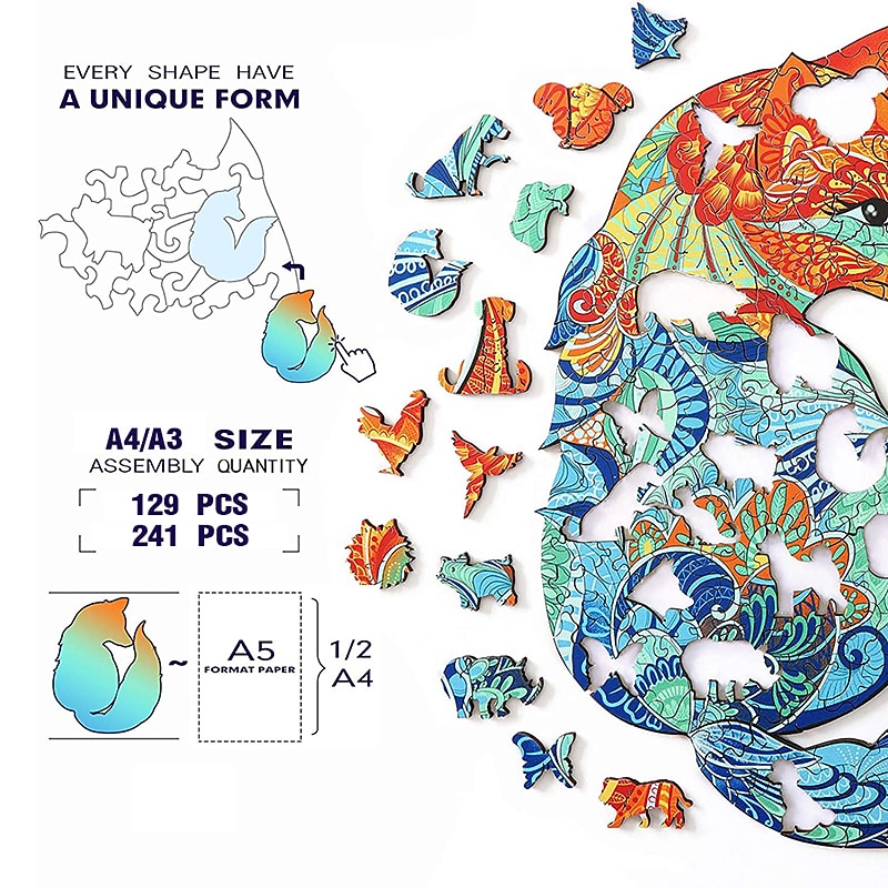 New Wood Animal Puzzle A5 A4 A3 Size Baby Toy 3D Jigsaw Set Board Game for Adults Kids Gifts Educational Toy Tangram Puzzles3