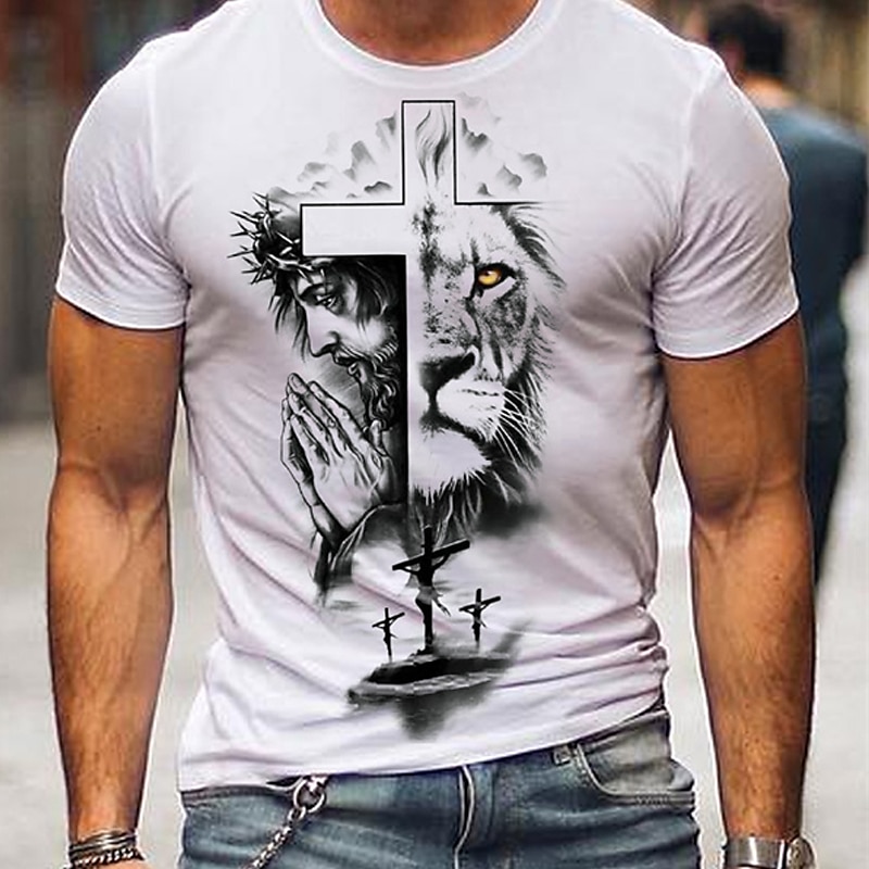 Men's Cross T Shirt Casual Style Cotton Short Sleeve Graphic Shirt Wine Drak Gray Heather Gray Comfortable Tee Outdoor Street Fashion Designer Clothing
