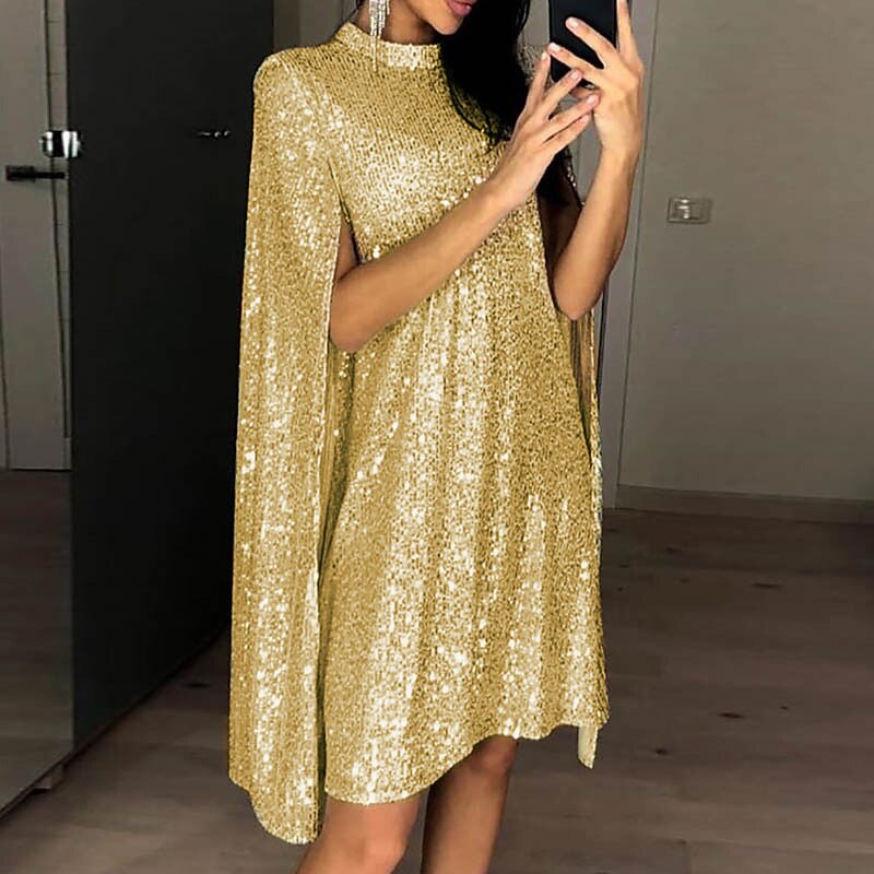 Elegant Roaring 20s 1920s Above Knee Flapper Dress Dress Cape Split Sleeve Wedding Guest Sequins Fancy Dress Women's New Year Valentine's Day Masquerade Wedding Wedding Guest Event / Party Adults'2