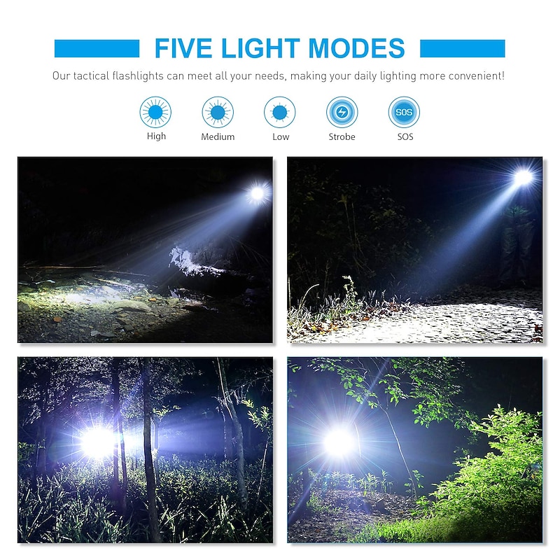 LED Flashlight Ultra Bright Torch L2/V6 Camping Light 5 Switch Modes Waterproof Zoomable Torch Light Emergency Use 18650 Battery3