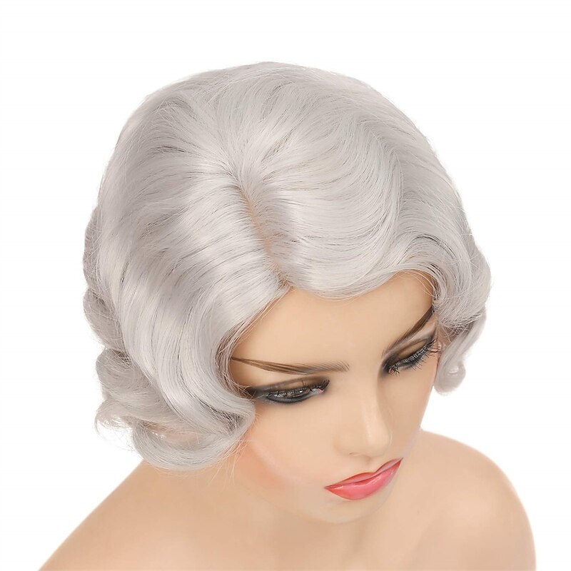 Baruisi Silver Short Curly 1920s Nuna Wig for Women Synthetic Cosplay Finger Wave Pixie Wig Halloween Wigs4