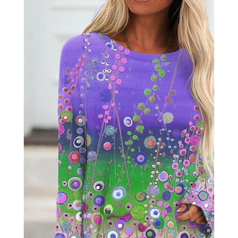 Women's Plus Size T Shirt Tunic Shirts Floral Graphic 3D Tunic Basic Neon & Bright Long Sleeve Round Neck Long Tops Daily Weekend Print Pink Blue Purple Fall & Winter4
