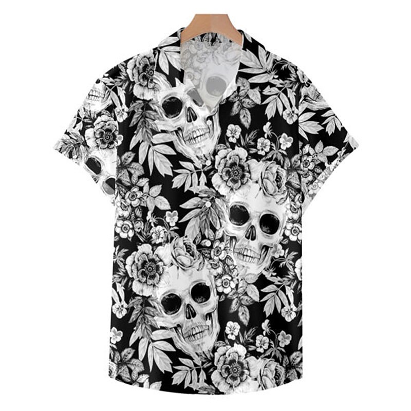 Men's Skull Shirt Summer Hawaiian Shirt Aloha Shirt Short Sleeve Shirt Turndown Fashion Designer Casual Street Casual Daily Black-White Red Blue S M L