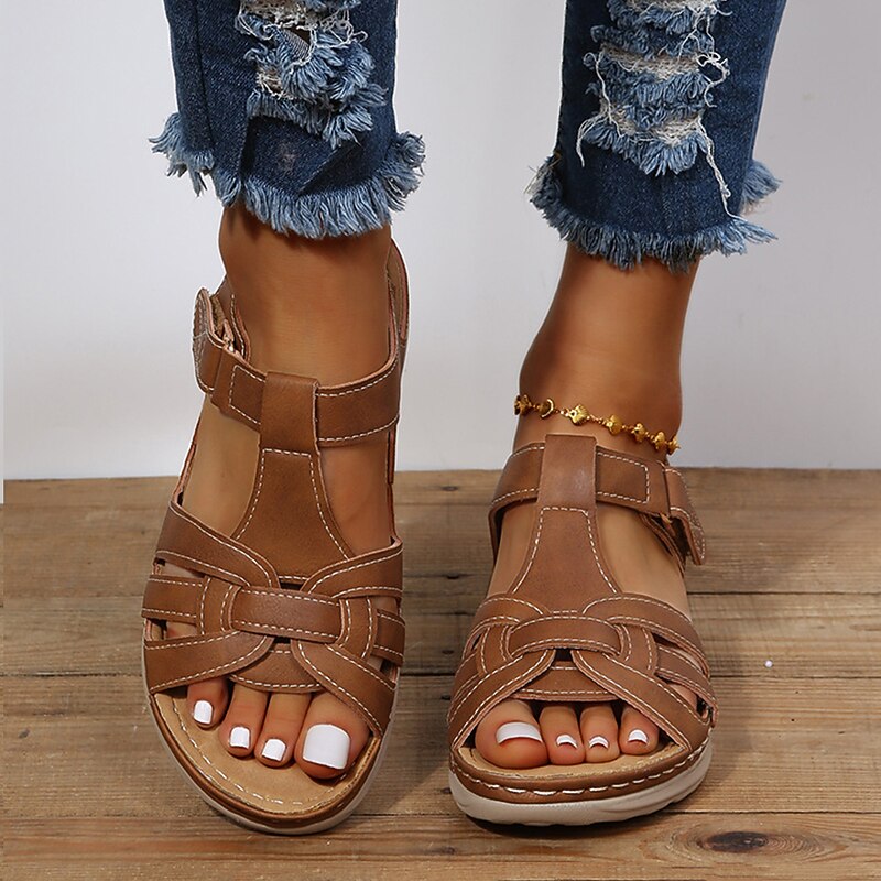 Women's Brown Faux Leather Strap Sandals – Comfortable Open-Toe Casual Sandals with Cushioned Sole for Everyday Wear4