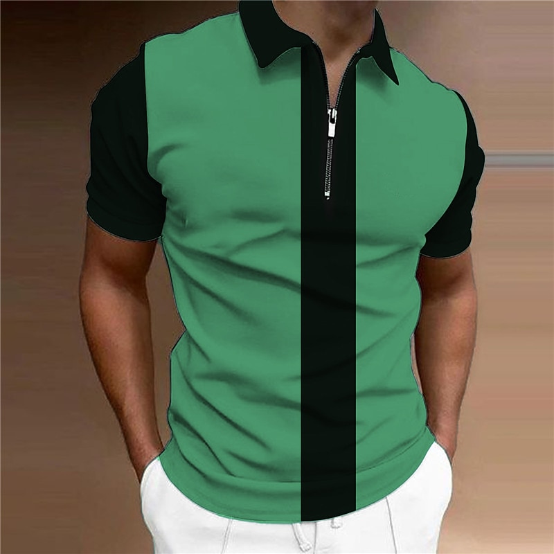 Men's Polo Shirt Golf Shirt Casual Daily Turndown Short Sleeve Fashion Designer Striped Zipper Print Spring & Summer Regular Fit Black Blue Purple Green Polo Shirt4