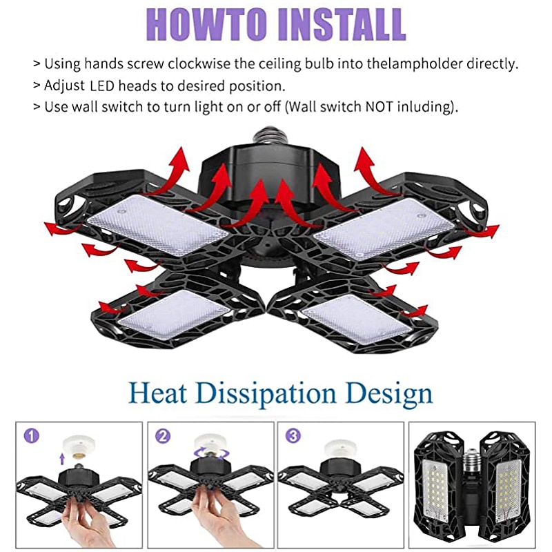 LED Garage Light 80W Transformable LED Garage Ceiling Light Shop Light For Garage Workshop Basement Lighting Support E26/E27 Screw Socket2