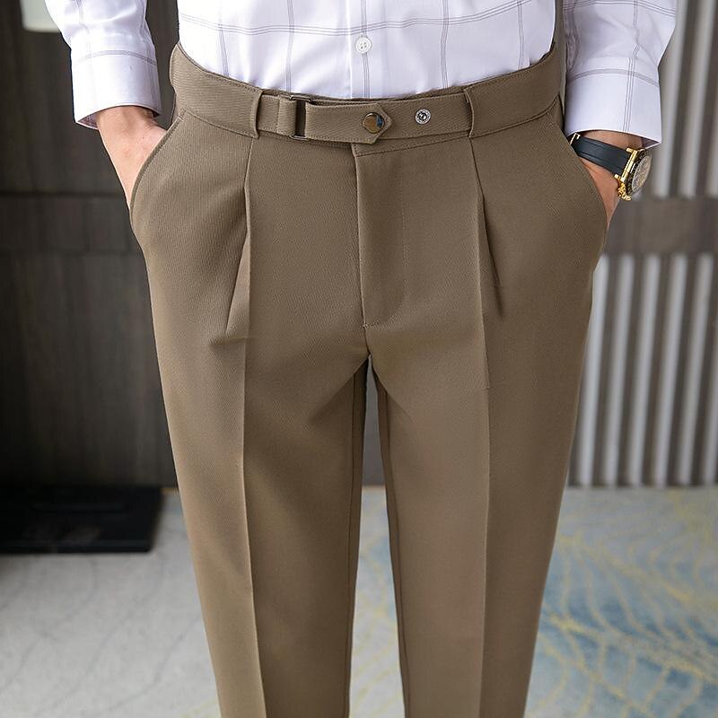 Men's Graduation Dress Pants Trousers Pleated Pants Suit Pants Pocket High Rise Solid Color Comfort Soft Business Daily Elegant Vintage Black White High Waist3