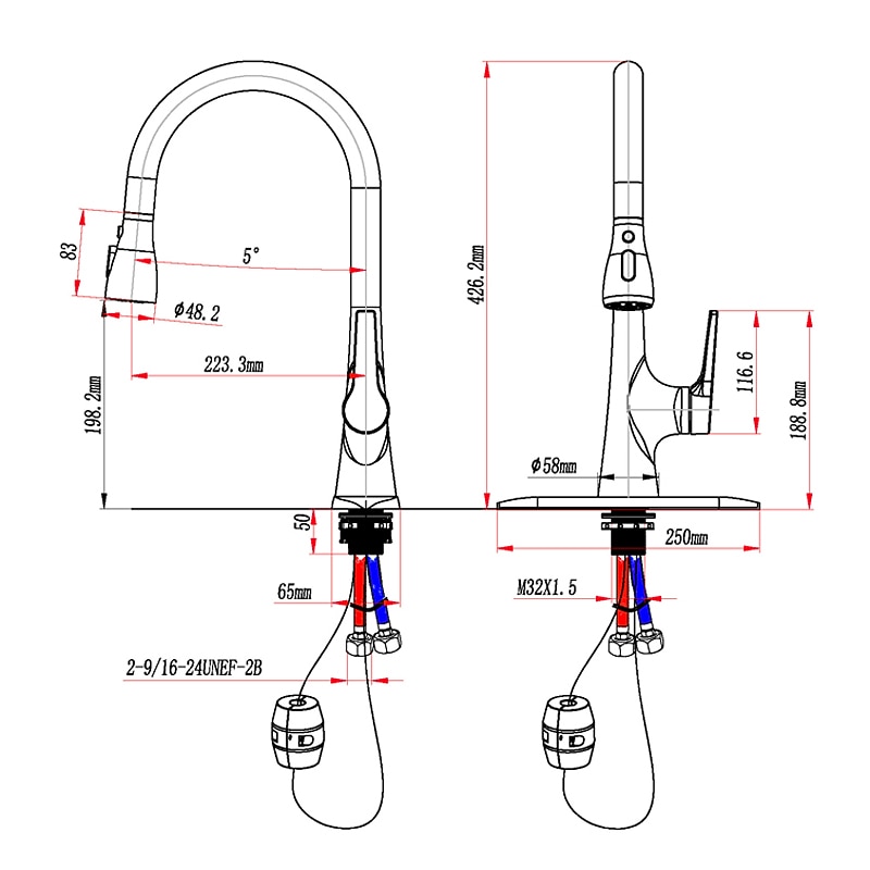 Kitchen Faucet with Sprayer,Pull-out 3-Function Button Design Single Handle One Hole Tall High Arc Modern Contemporary Kitchen Taps4