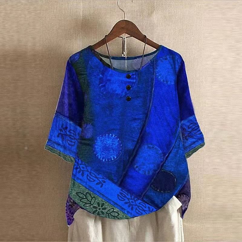 Women's Plus Size Linen Shirt Boho T-shirt T Shirt Streetwear Casual Color Block Striped Print Half Sleeve Regular Tops Crew Neck Daily Sports Weekend Red Blue Purple Summer Spring2