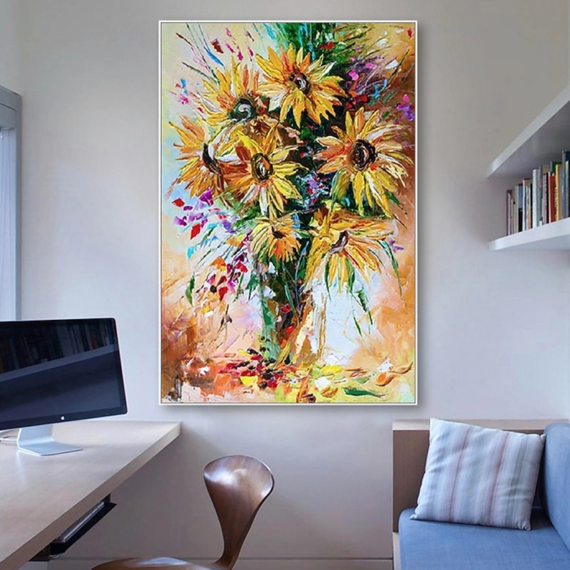 Mintura Handmade Oil Painting On Canvas Wall Art Decoration Modern Abstract Picture Sunflower For Home Decor Rolled Frameless Unstretched Painting4
