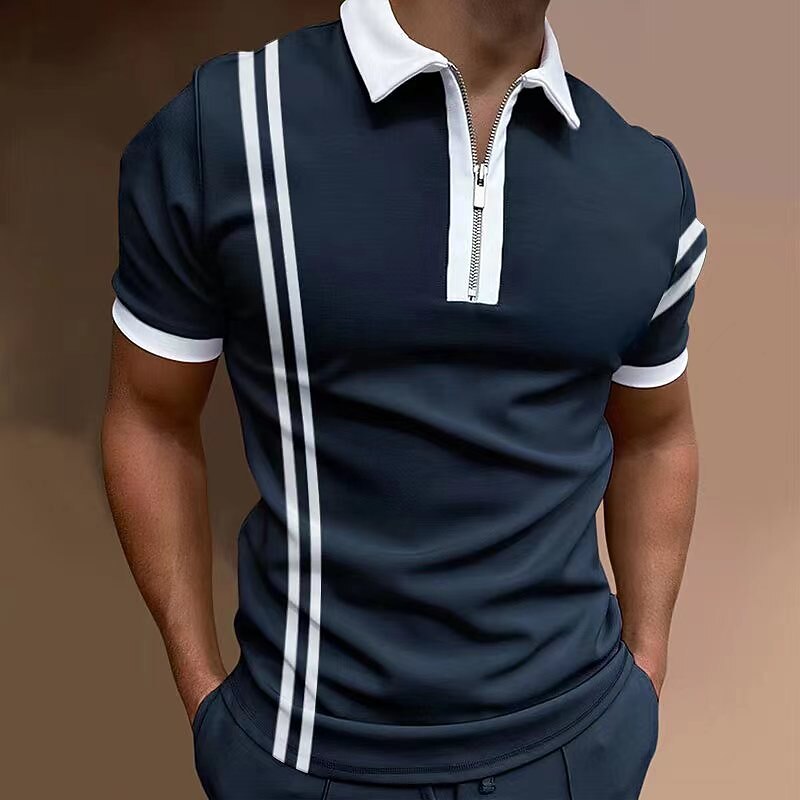 Men's Polo Shirt Quarter Zip Polo Going out golf shirts Turndown Quarter Zip Short Sleeve Sports Designer Striped Quarter Zip Spring & Summer Slim Wine Black / Red Black-White Black / Gray White Navy2