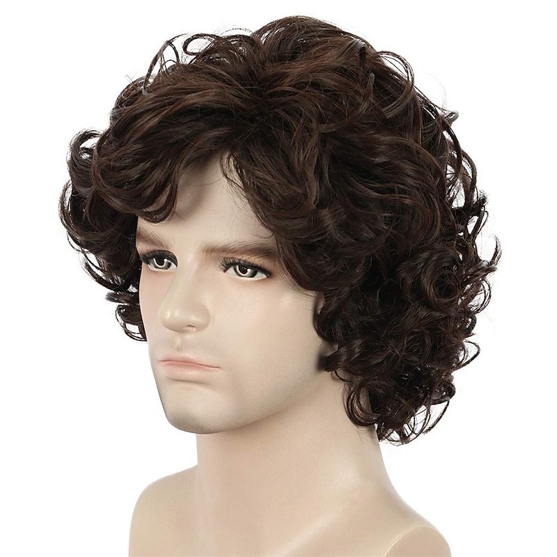 Funny mens Wig Mens Short Curly Brown Wig Anime Cosplay Wigs Cosplay Hair Wig Halloween Wigs