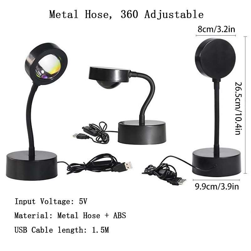 LED Sunset Projector Lamp Tiktok Lights USB Operation Rainbow Night Light Atmosphere Table Lamp Living Room Bedroom Coffee Store Background Wall Decoration Colorful Lights 5