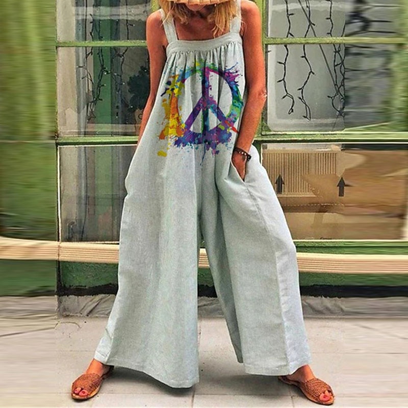 Women's Normal Overall Holiday Floral Sleeveless Wide Leg Square Neck Pocket Print Street Daily Regular Fit Yellow Light Green Pink Summer3