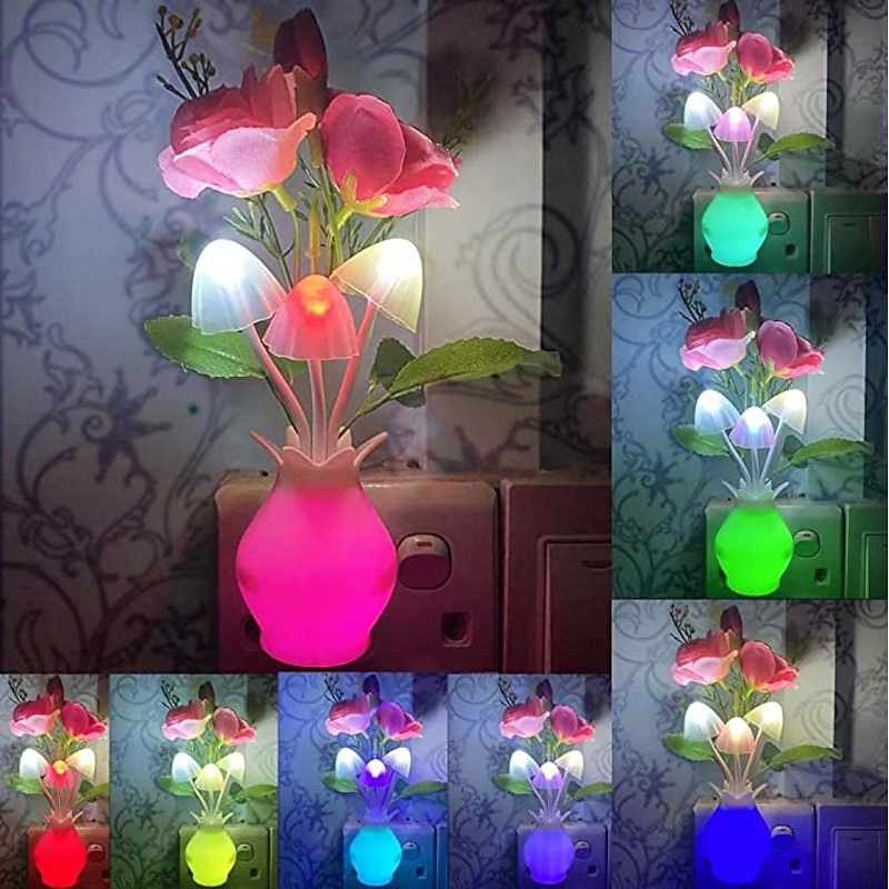 Plug in LED Night Light Auto Dusk to Dawn Sensor Energy Saving Lamp Dream Nightlight Valentines Rose Flower Mushroom Night Lights for Bedroom Bathroom Living Room Kitchen Hallway2