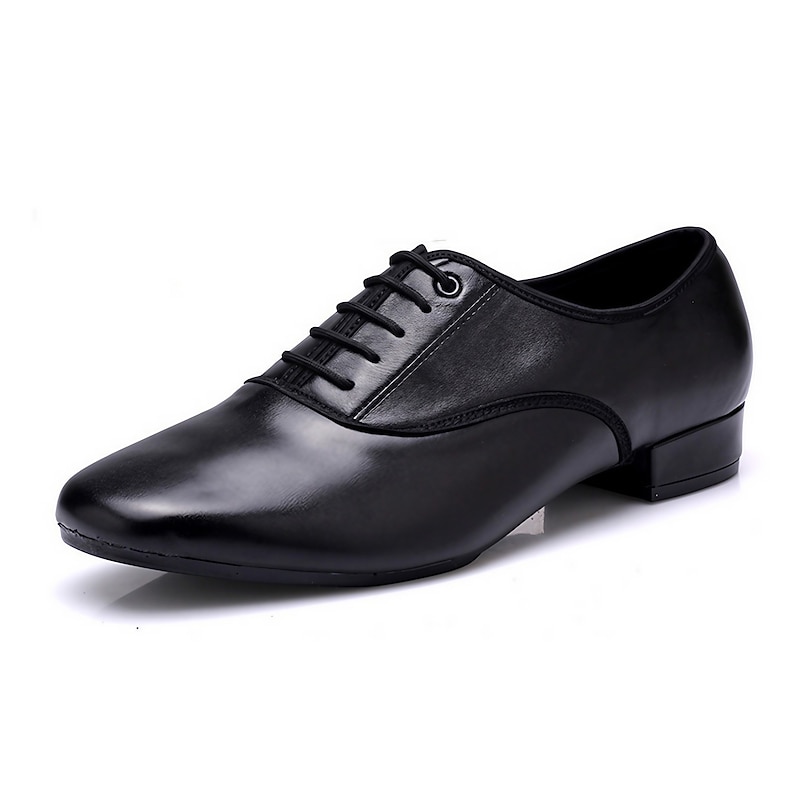 Men's Black Genuine Leather Ballroom Dance Shoes, Non - Slip Suede Sole & Classic Lace - Up, Professional for Latin/Ballroom Dancing - Main Image