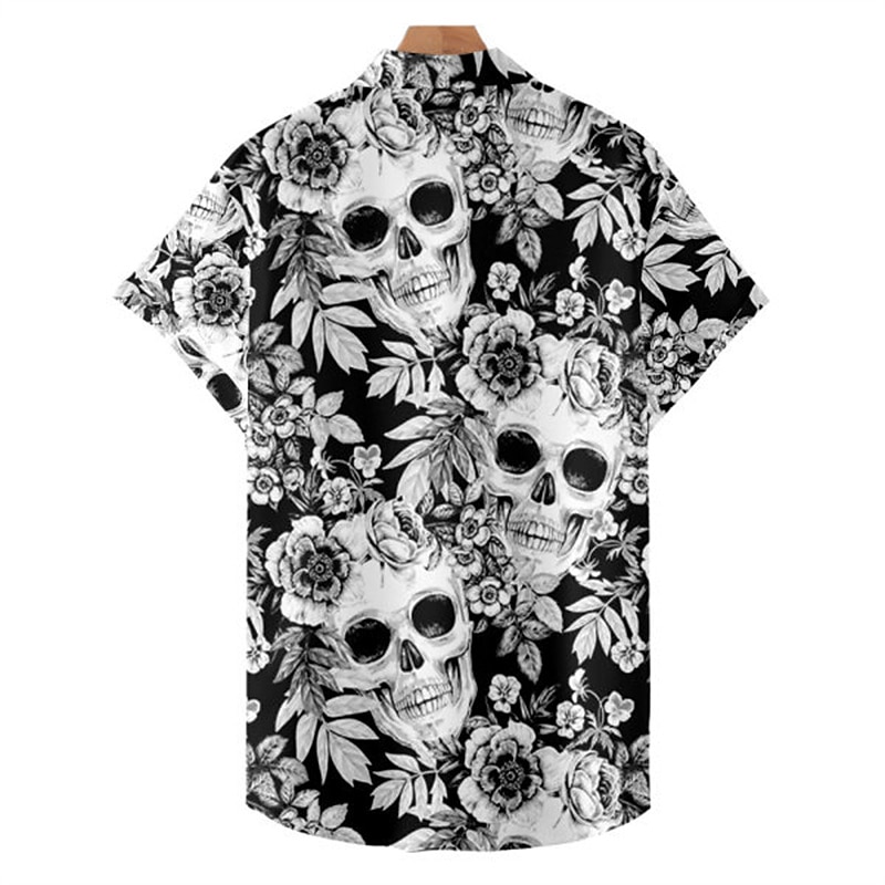 Men's Skull Shirt Summer Hawaiian Shirt Aloha Shirt Short Sleeve Shirt Turndown Fashion Designer Casual Street Casual Daily Black-White Red Blue S M L2