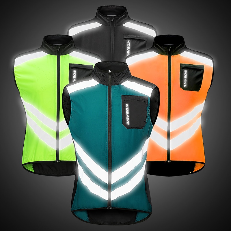 WOSAWE Men's Cycling Vest High Visibility Bike Vest Gilet Windbreaker Sleeveless Jersey Mountain Bike MTB Road Bike Cycling Navy Black Green Windproof Reflective Back Pocket Sports Clothing Apparel