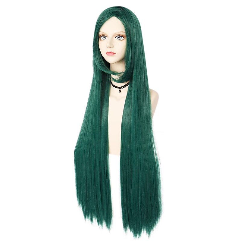 100cm Long Dark Green Wig with Bangs Straight Cosplay Wig for Women Girl Men Boys Synthetic Hair Wig Party Costume for Anime  Halloween Wig St.Patrick's Day Wigs4