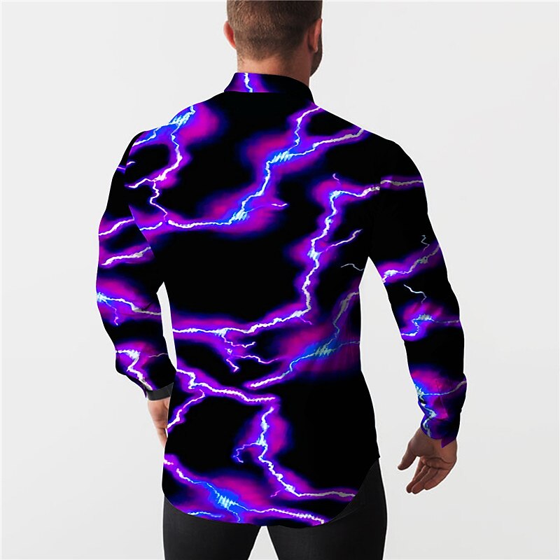 Men's Lightning Shirt Button Up Shirt Long Sleeve Fashion Designer Casual Outdoor Casual Holiday Summer Spring Turndown Print Button-Down Purple2