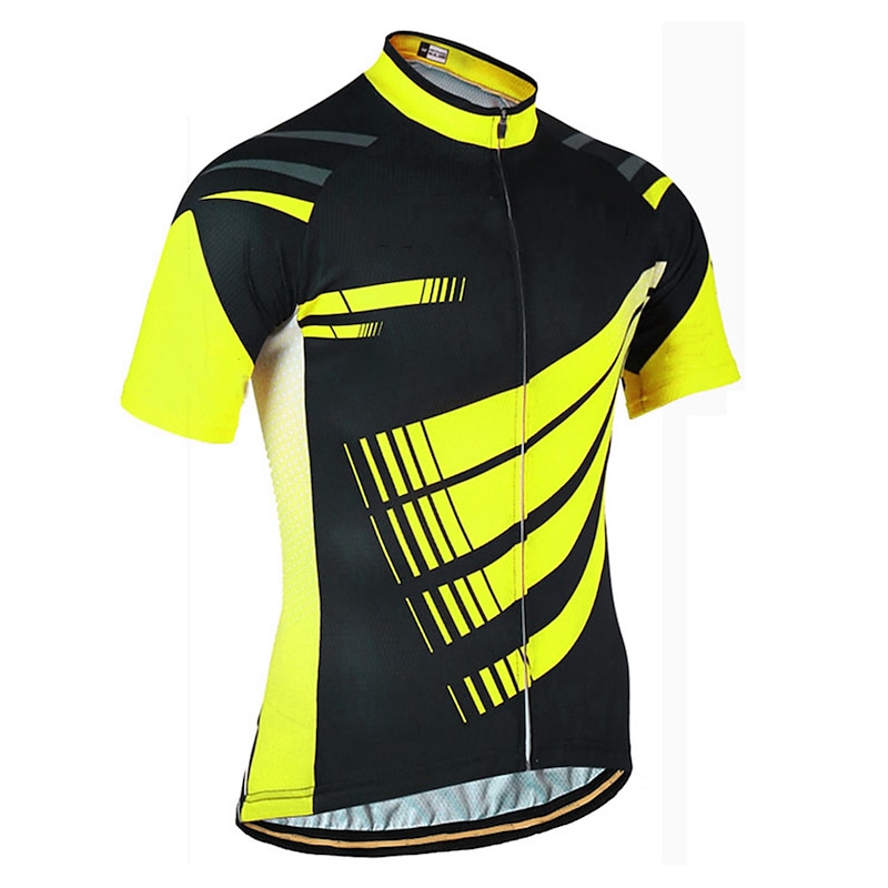 Men's Cycling Jersey Geometric Geometry Short Sleeve Bike Jersey Top with 3 Rear Pockets Mountain Bike MTB Road Bike Cycling Quick Dry Reflective Strips Back Pocket Moisture Wicking Sports Yellow Red2