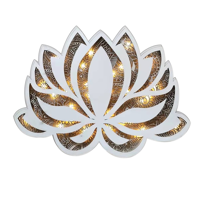 Lotus Flower Light Mandala Night Light Indoor LED Warm White Laser Carved Wood Three-dimensional LED Decorative Wall Lamp3