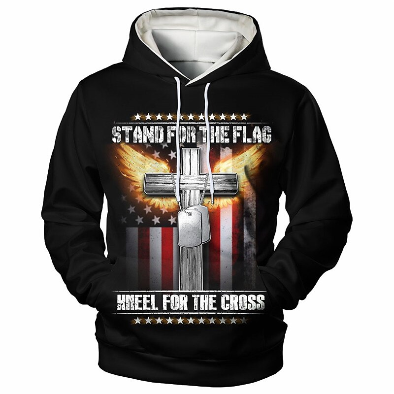 Men's Graphic Prints Cross National Flag Hoodie Hoodies Sweatshirt Streetwear Designer Long Sleeve Hooded Daily Sports Black Print Spring &  Fall Designer2