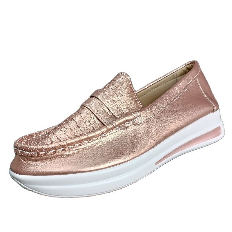 Women's Sneakers Slip-Ons Plus Size Slip-on Sneakers Solid Colored Flat Heel Sporty PU Leather Loafer Black Silver Champagne4