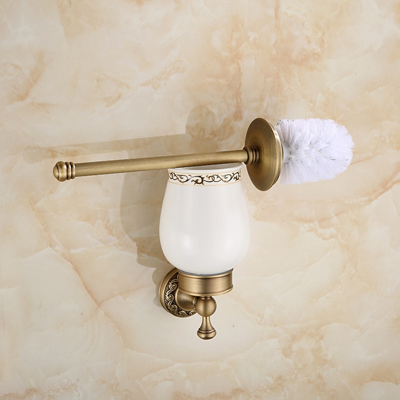 Toilet Brush with Holder,Antique Brass Ceramics  Wall Mounted Rubber Painted Toilet Bowl Brush and Holder for Bathroom3