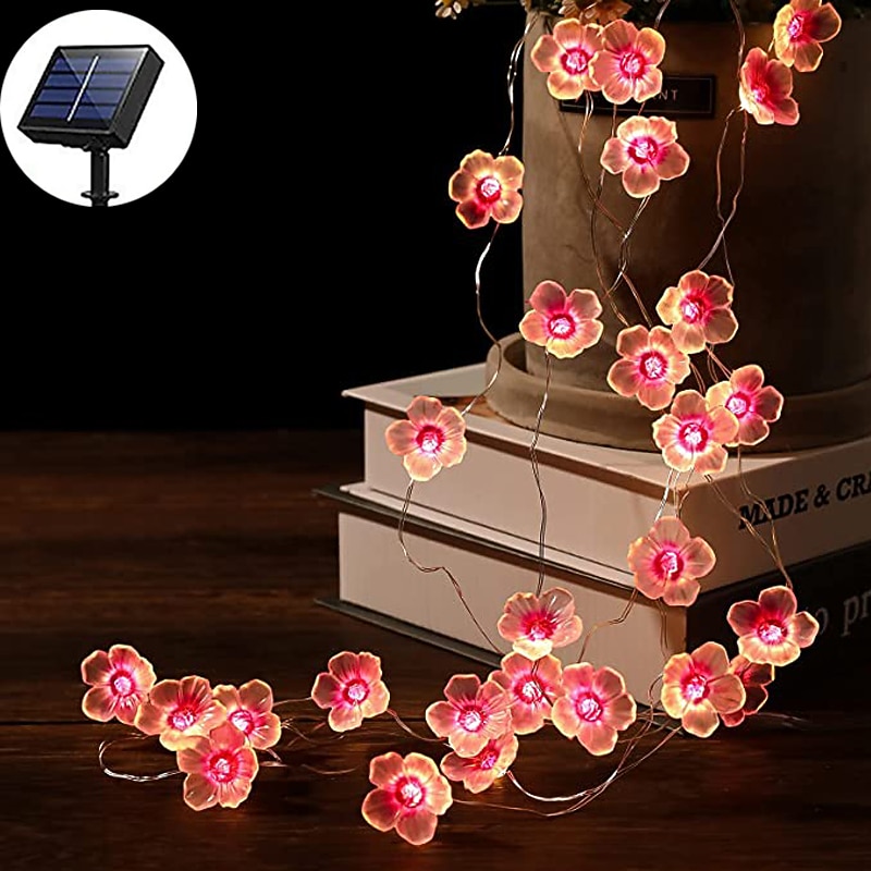 Solar Cherry Blossom String Lights 4M 40LED Outdoor Waterproof Garden Fairy Lights Christmas Wedding Party Patio Holidays Balcony Home Decoration 8 Mode Lighting