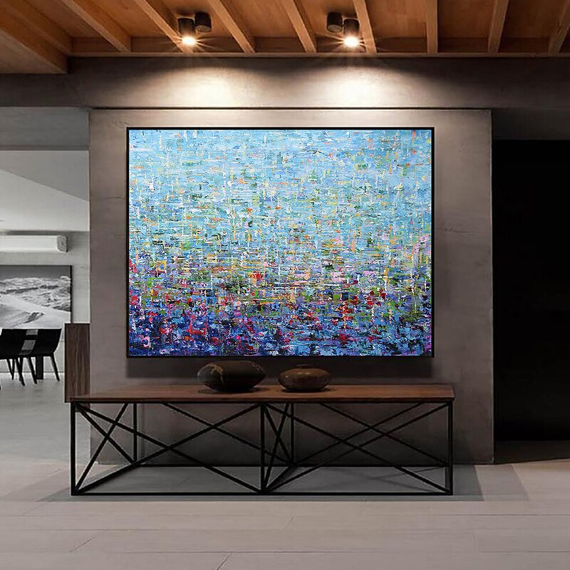 Handmade Oil Painting Canvas Wall Art Decoration Abstract Knife Painting Landscape Blue  For Home Decor Rolled Frameless Unstretched Painting3